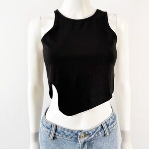 Easy Standard Black Cropped Tank Top Size S Square Neck Casual Sporty Sleeveless